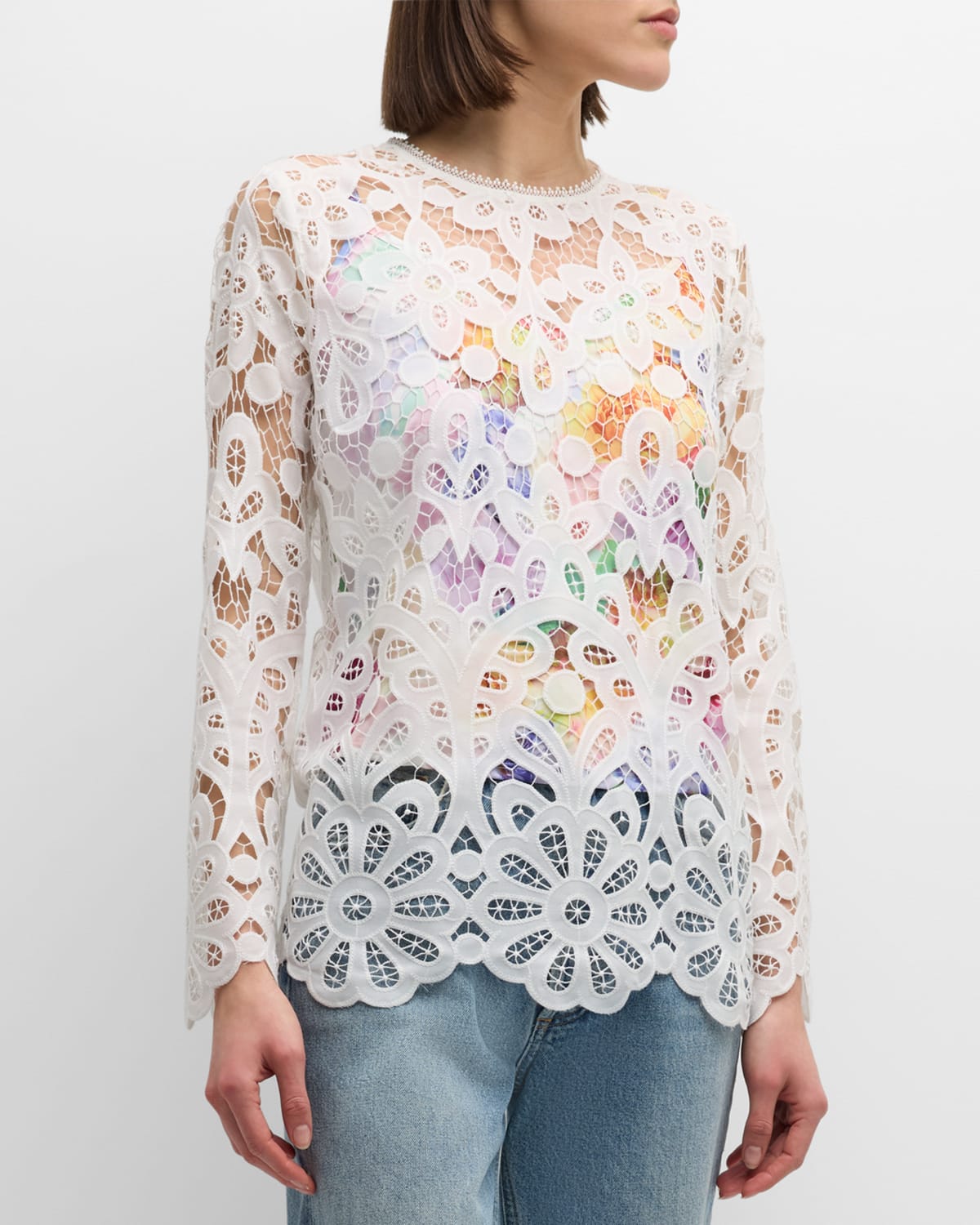 Johnny Was Lisetta Floral Cutwork Lace Blouse In White