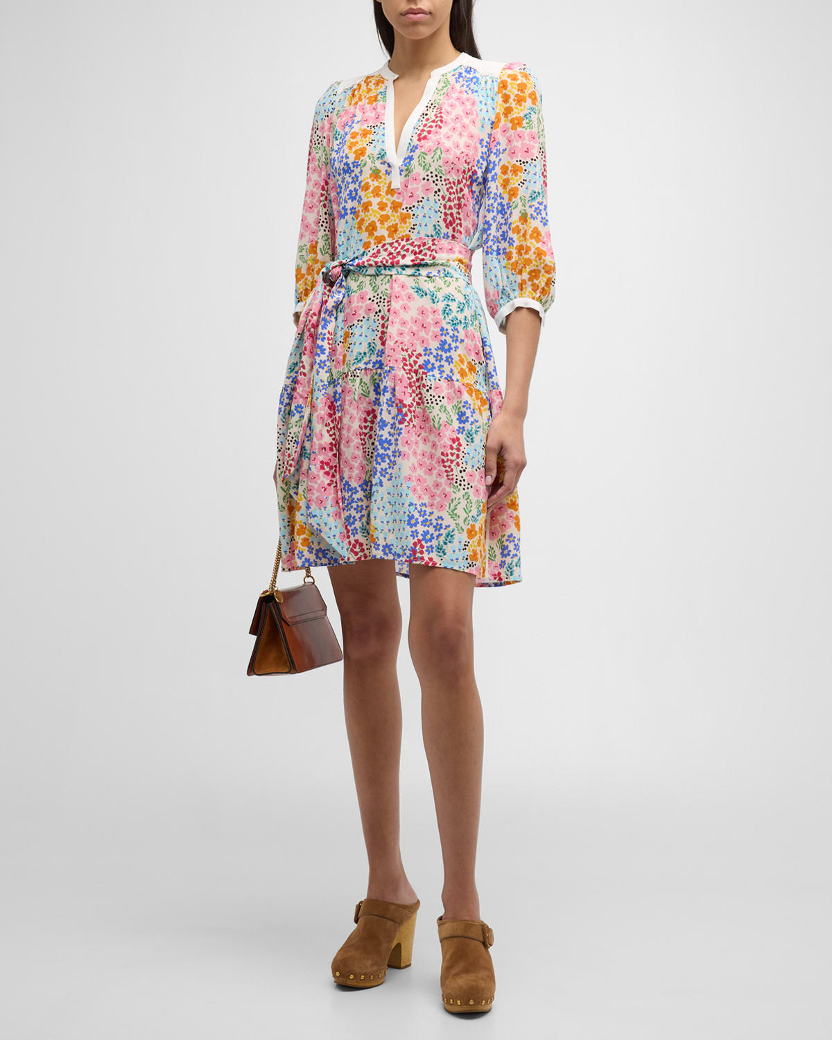 Shop Johnny Was Astrid Floral-print Blouson-sleeve Mini Dress In Multi