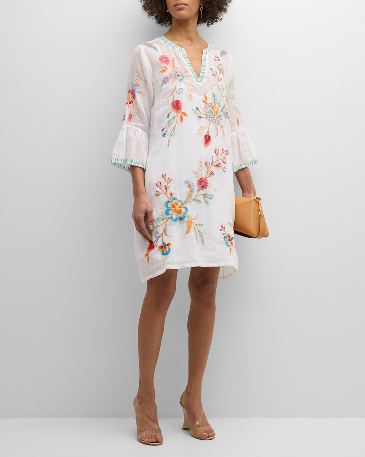 Johnny Was Joele Floral-embroidered Midi Shift Dress In White