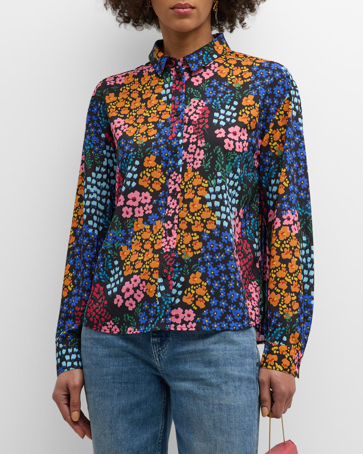 Johnny Was Astrid Pleated Floral-print Button-down Blouse In Multi