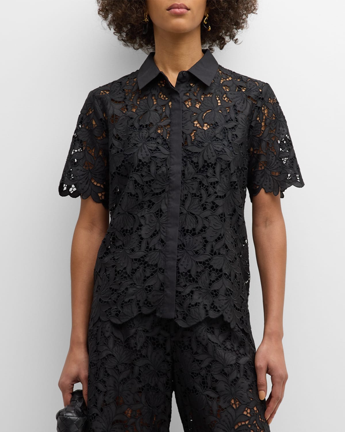 Johnny Was Kitt Button-down Floral Lace Shirt In Black