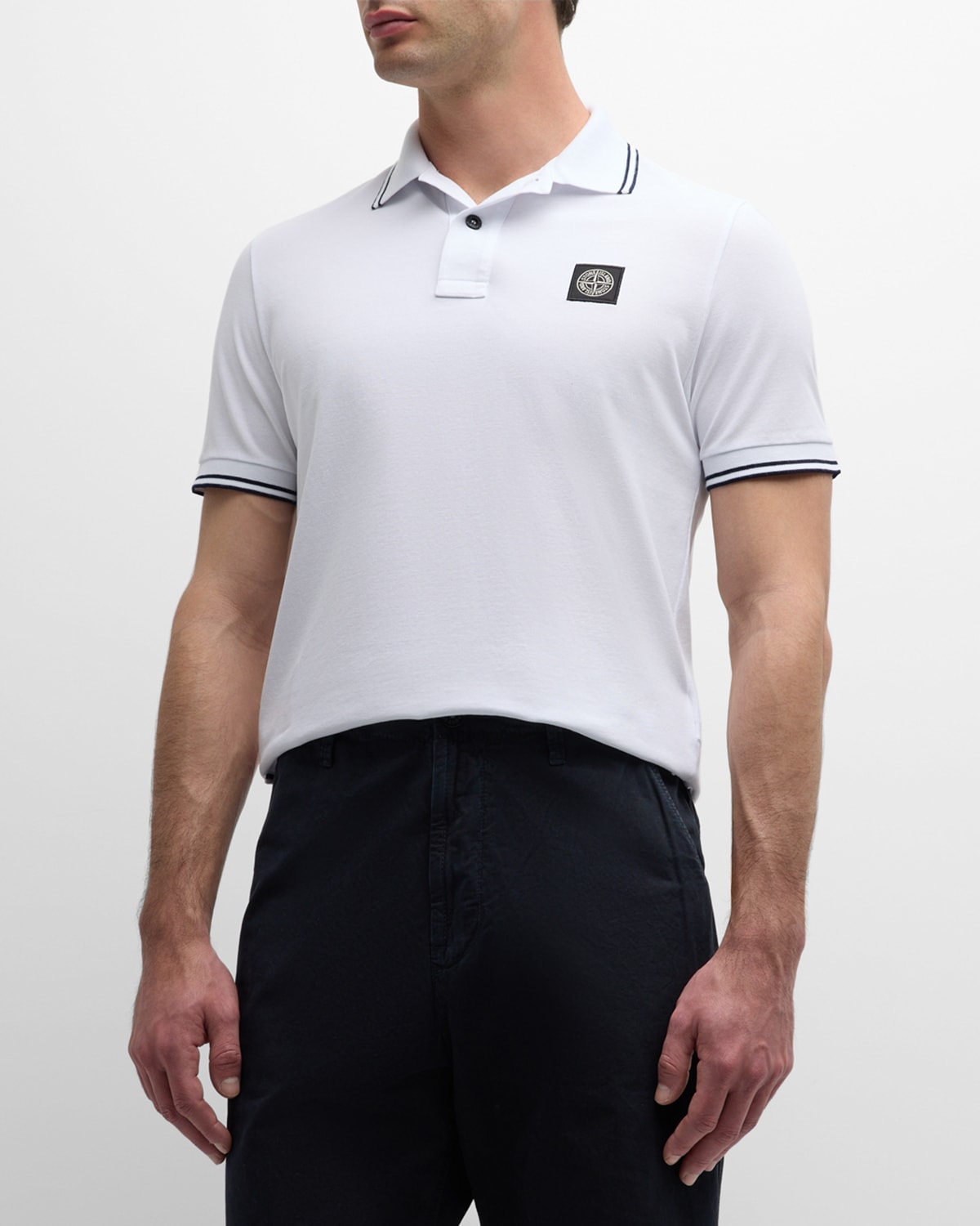 Shop Stone Island Men's Patch Polo Shirt With Tipping In White
