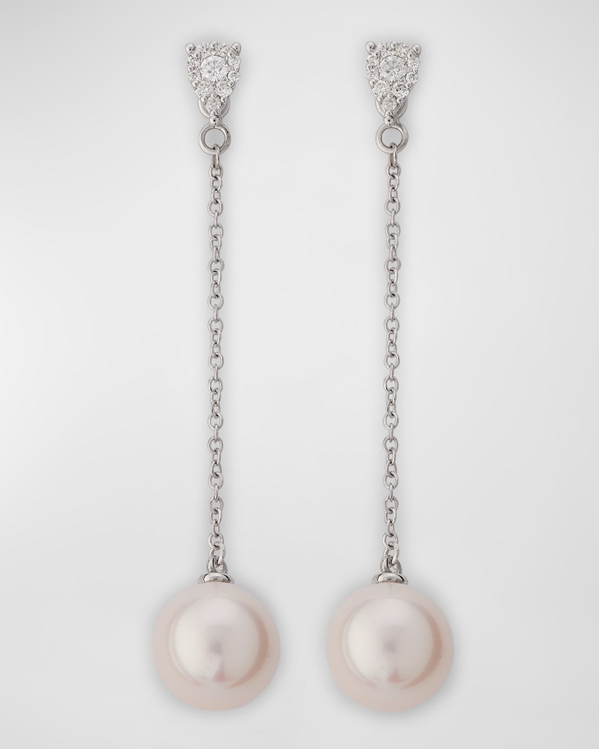 18K White Gold Diamond Pendant Earrings with Freshwater Pearls