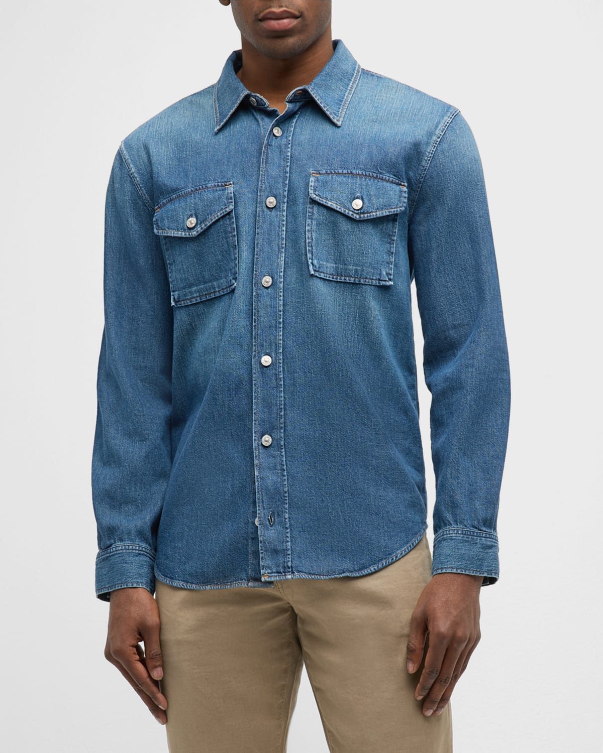 Shop Citizens Of Humanity Men's Wesley Denim Button-down Shirt In Harcourt (md In