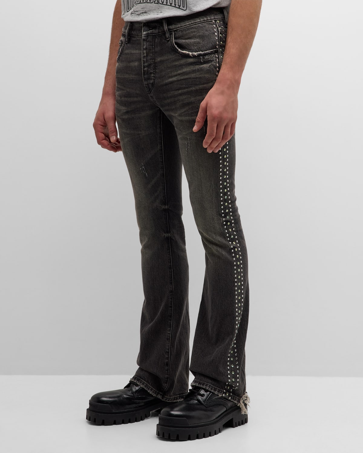 Men's Vintage Flare Jeans with Crystals