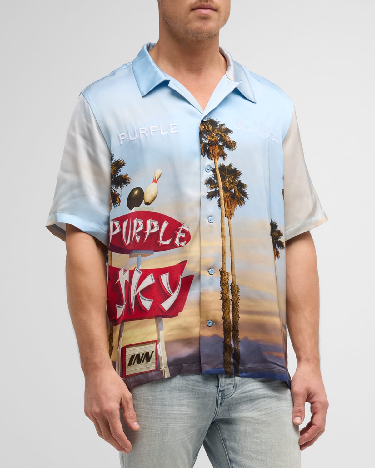 Shop Purple X Blue Sky Men's Printed Camp Shirt In Ss Button Shirt