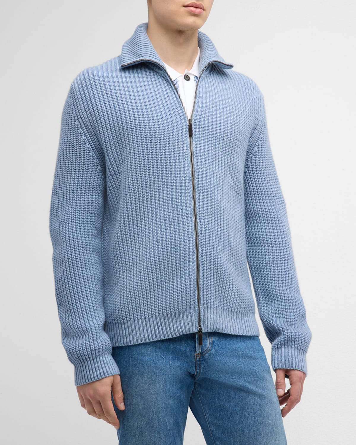 Men's Carino Stonewashed Cashmere Full-Zip Sweater