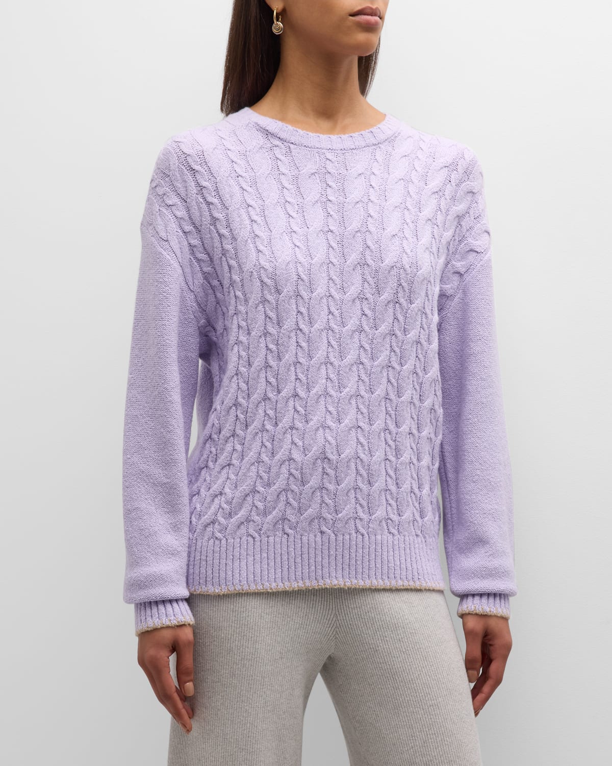 Atm Anthony Thomas Melillo Cotton-blend Cable Crewneck Sweater In Pale Orchid