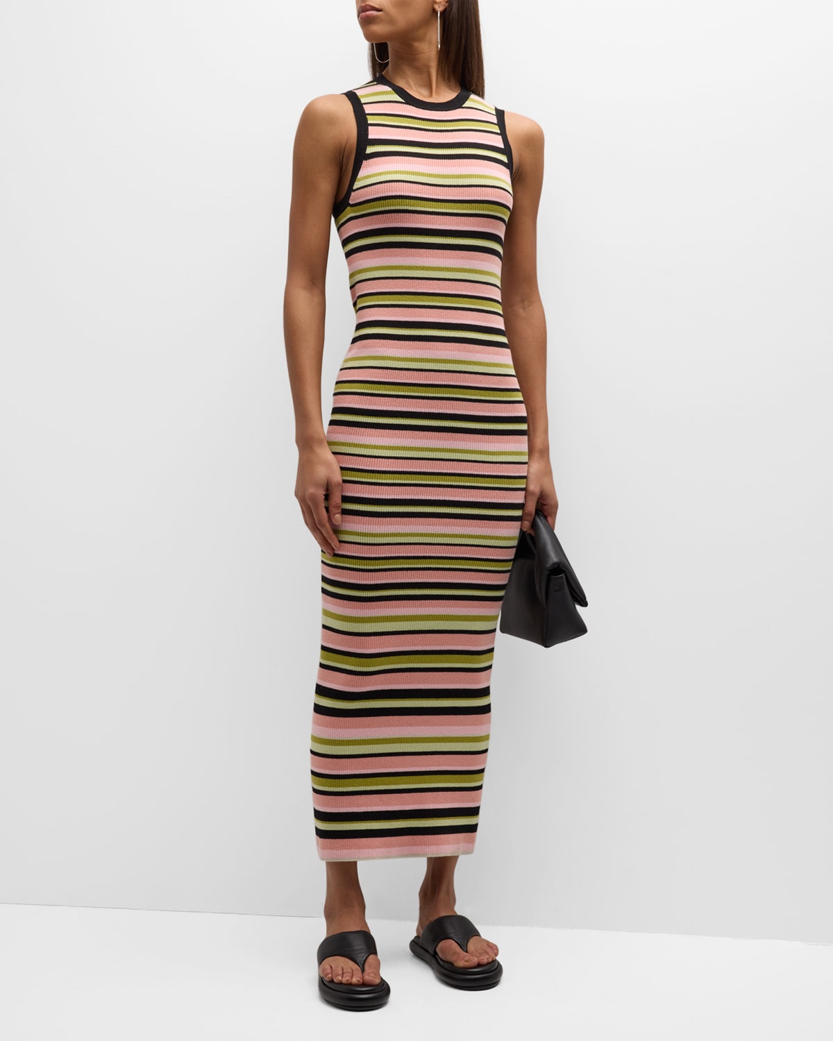 Shop Atm Anthony Thomas Melillo Multi-yarn Stripe Sleeveless Midi Dress In Multi Stripe