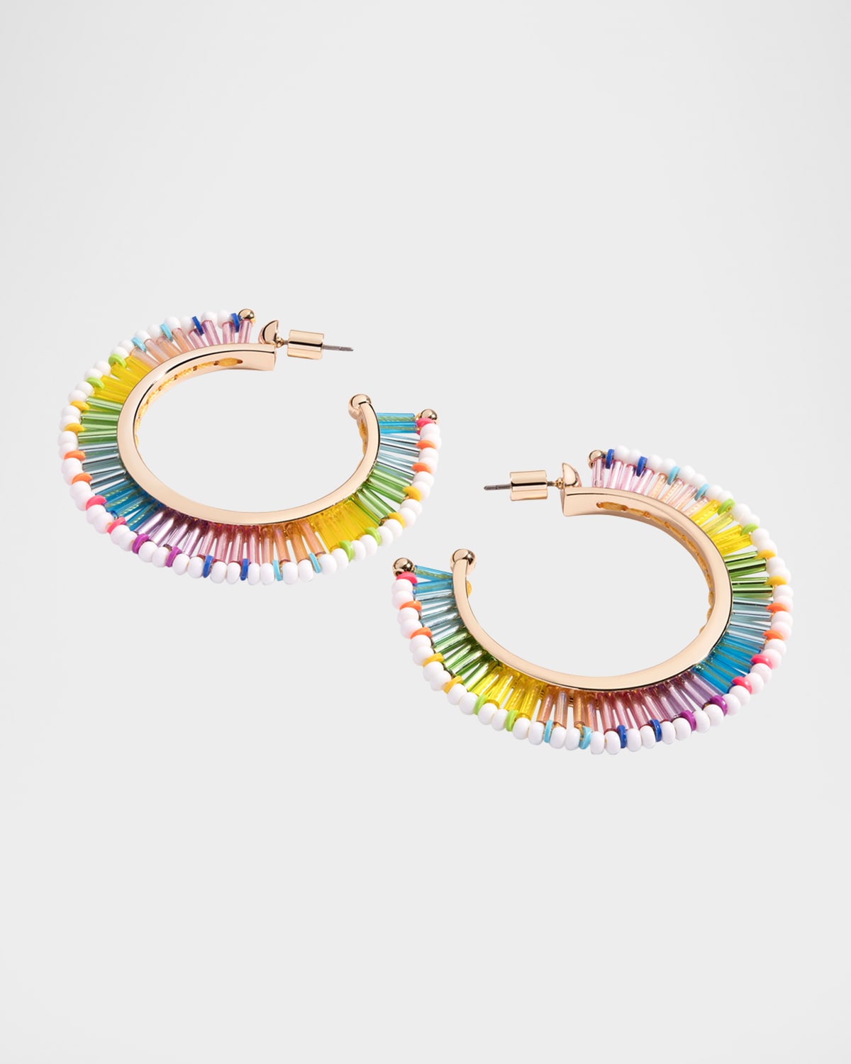 Fringe Hoop Earrings in White Bright