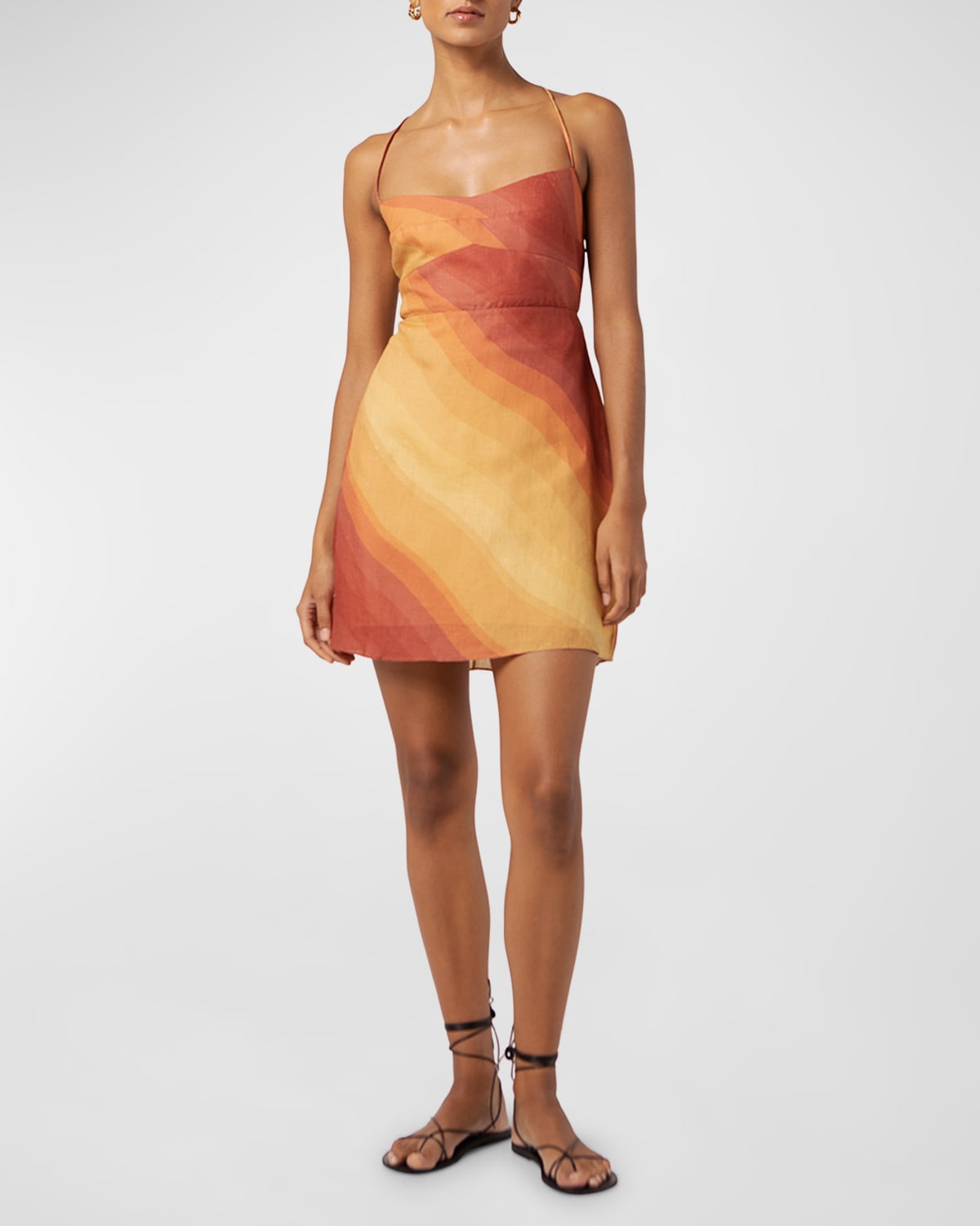Tere Gradient-Print Linen Strappy Mini Dress