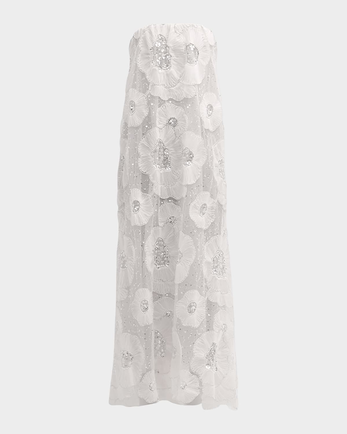 HELSI MARGOT STRAPLESS BEADED FLORAL TULLE GOWN 