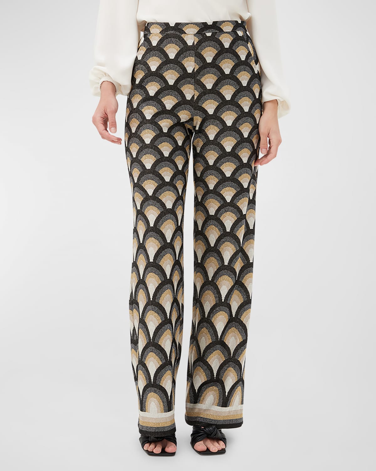 Asia High-Rise Straight-Leg Intarsia Pants