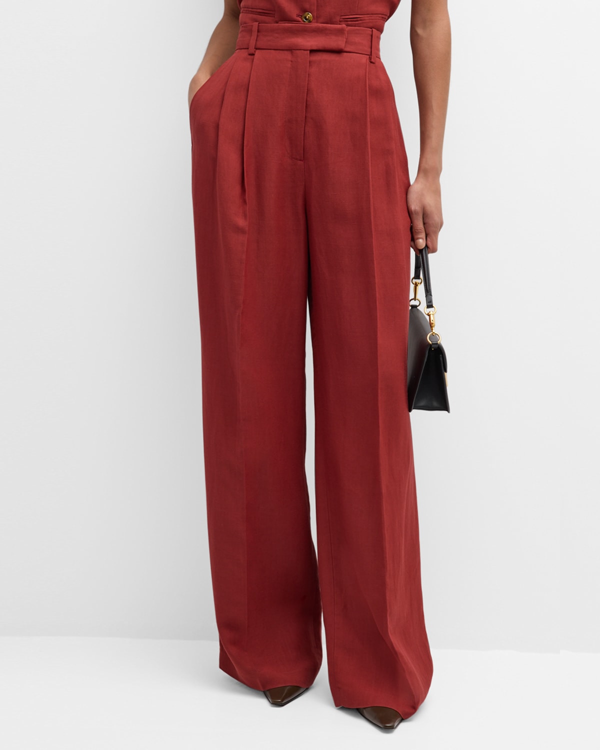 Shop Argent High-rise Pleated Twill Trousers In Chili