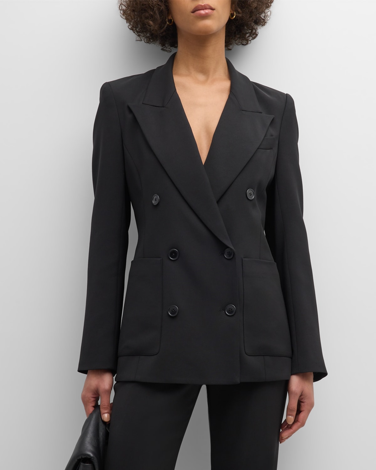 Argent Chelsea Double-breasted Stretch Crepe Blazer In Black
