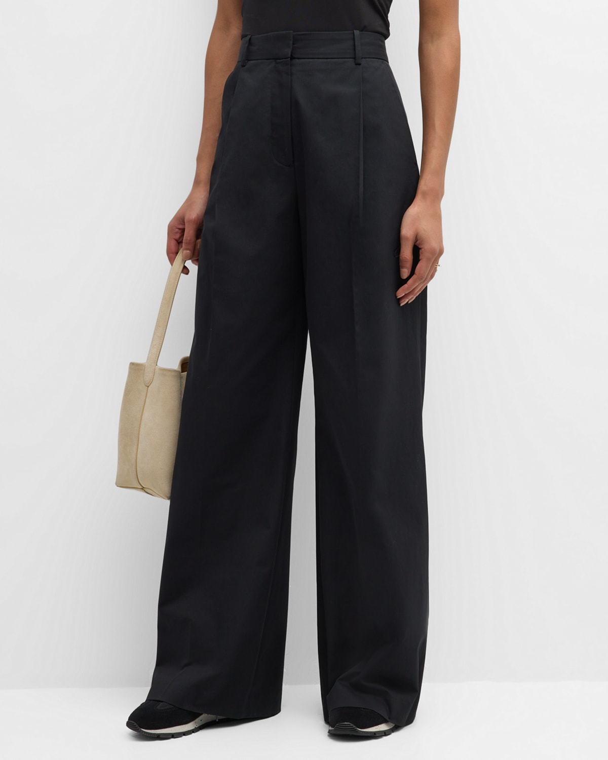 Argent Pleated High-rise Wide-leg Trousers In Black
