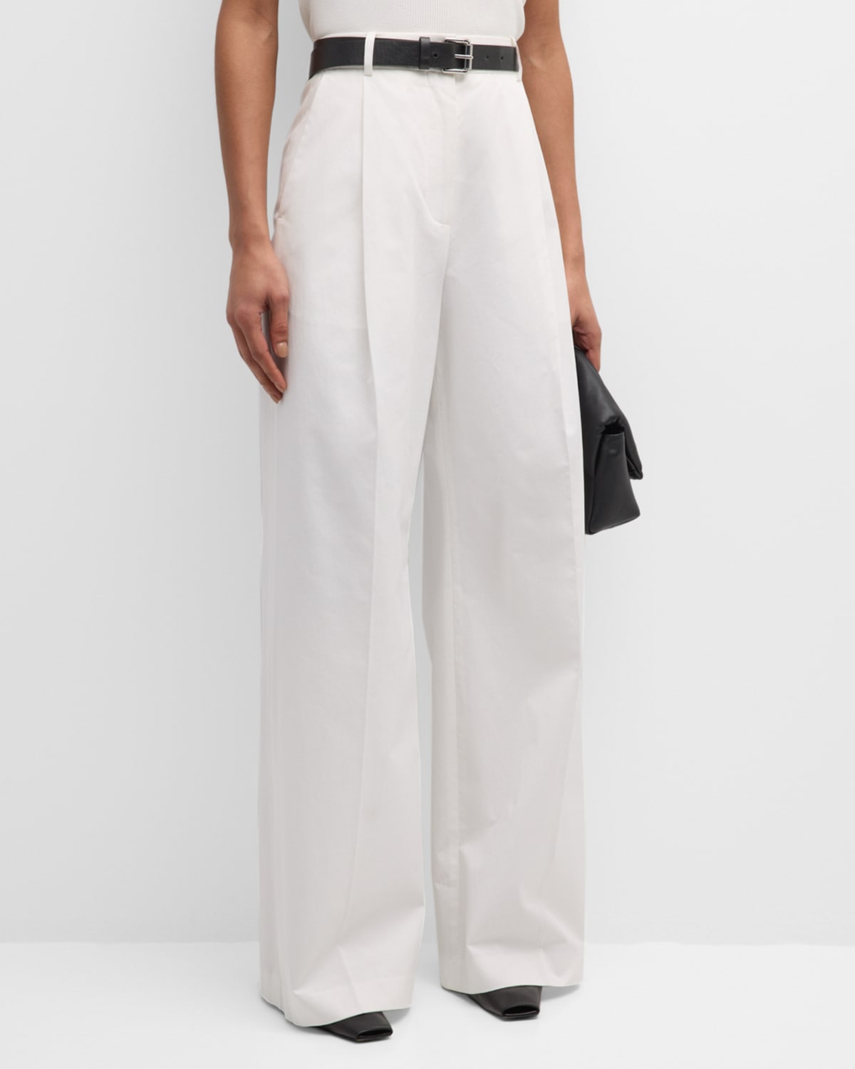 Argent Pleated High-rise Wide-leg Trousers In Ivory