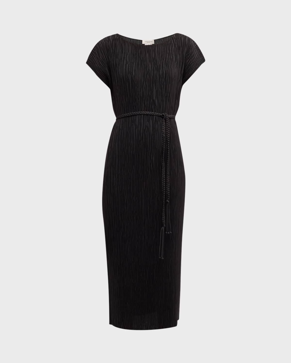 Lafayette 148 Pleated Tie-waist Column Midi Dress In Black