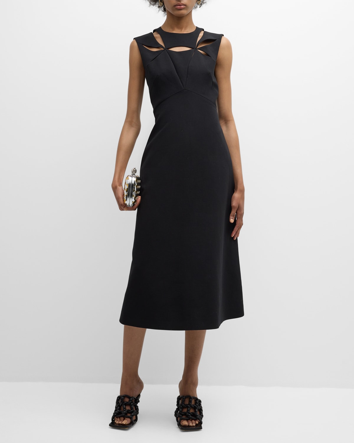 Mantù Sleeveless Cutout A-line Midi Dress In Black