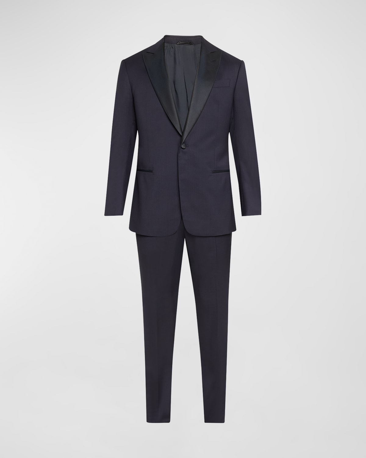 Shop Giorgio Armani Men's Silk-lapel Micro-pattern Suit In Solid Dark Blue