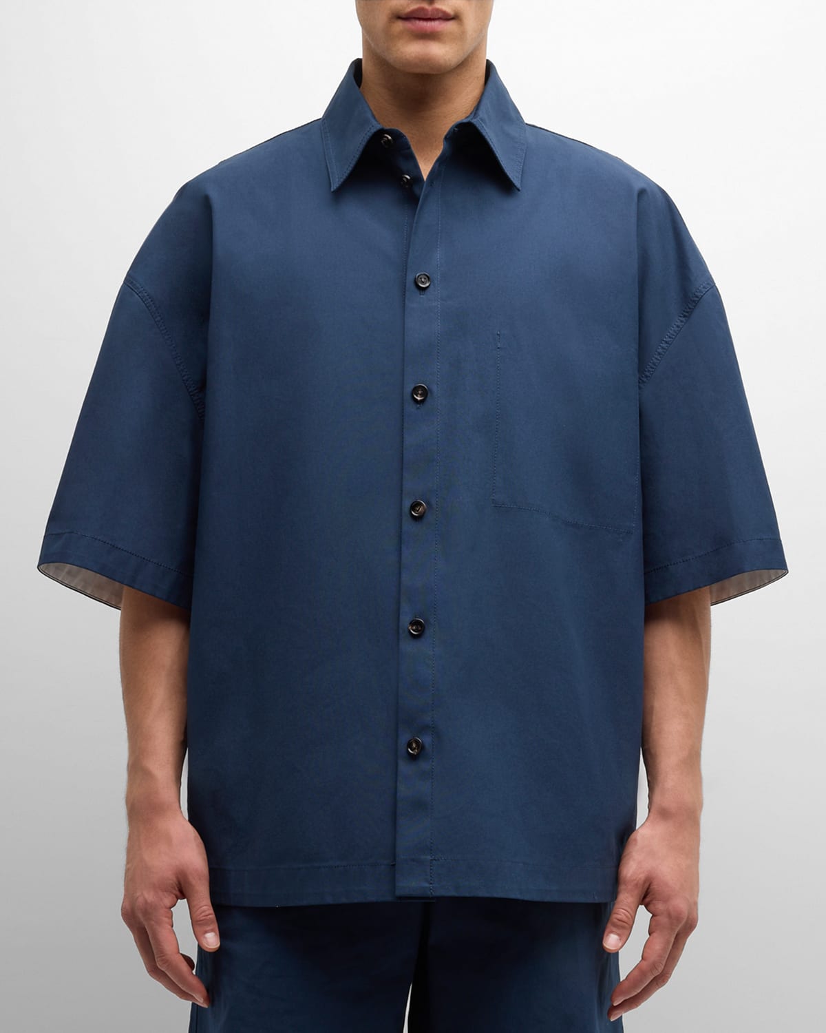 Shop Bottega Veneta Men's Compact Canvas Sport Shirt In Indigo