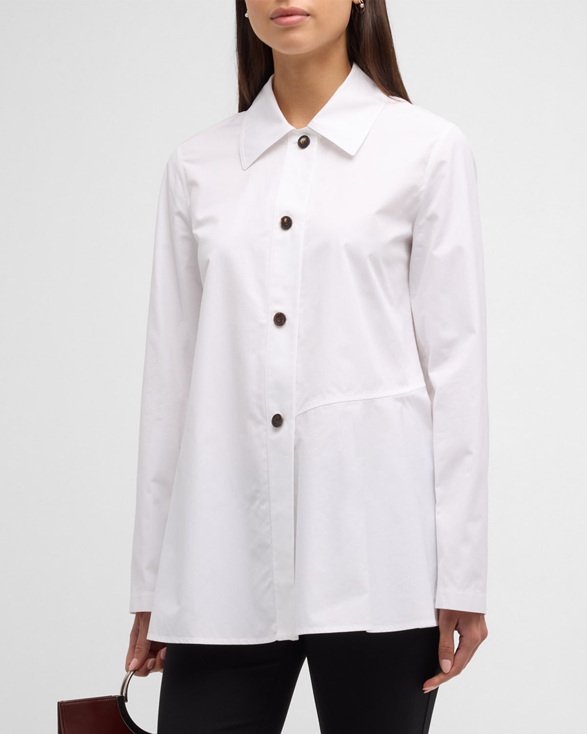 Lafayette 148 Button-down Organic Cotton Poplin Shirt In White