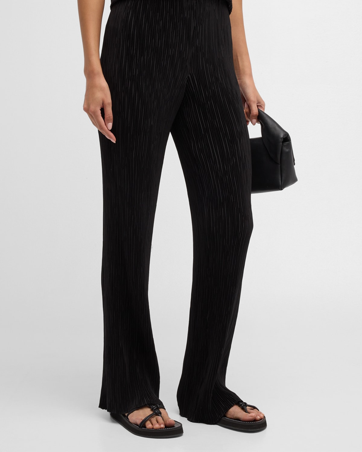 Shop Lafayette 148 Parkside Pleated High-rise Satin Pants In Black