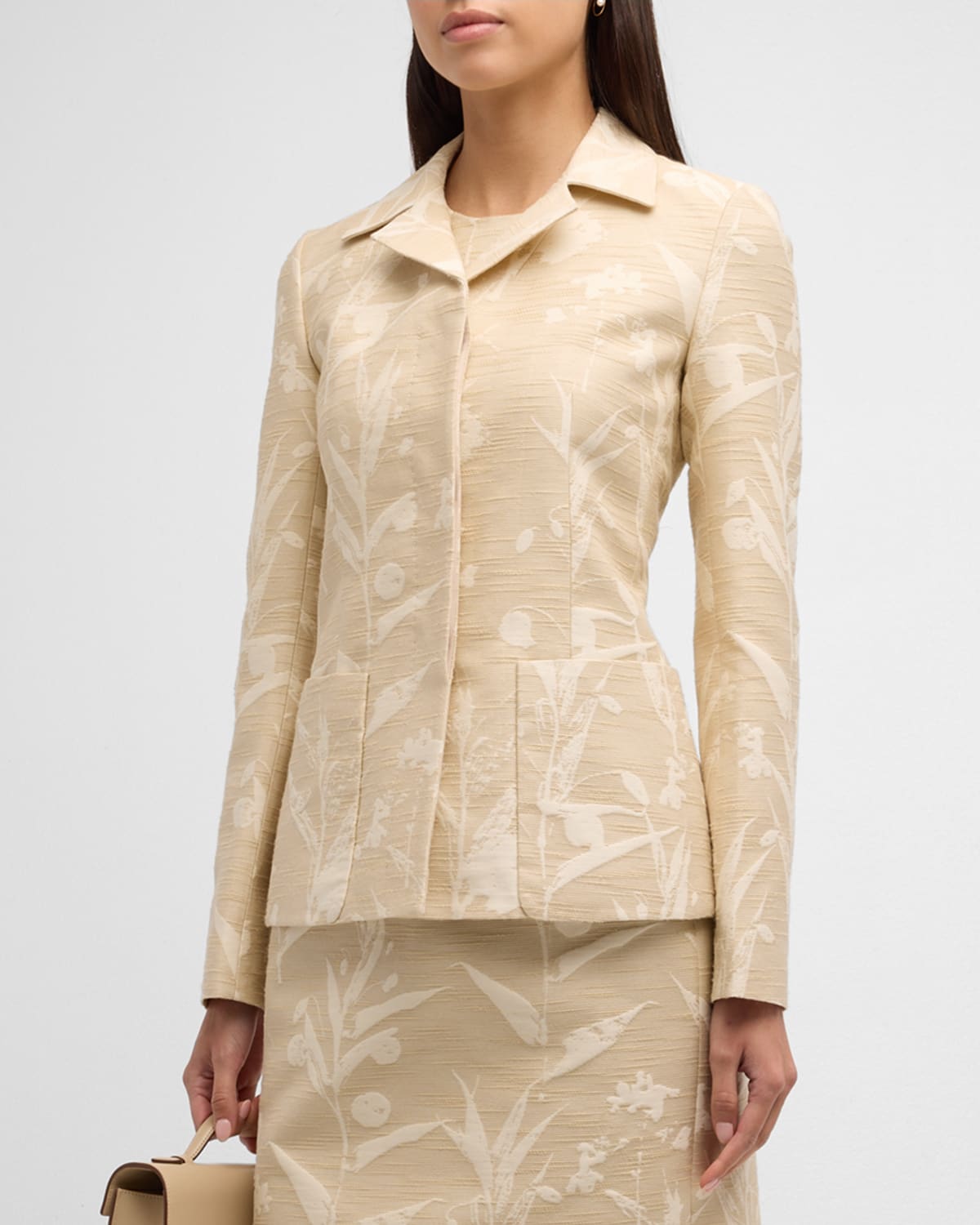 Tailored Button-Down Floral Jacquard Jacket