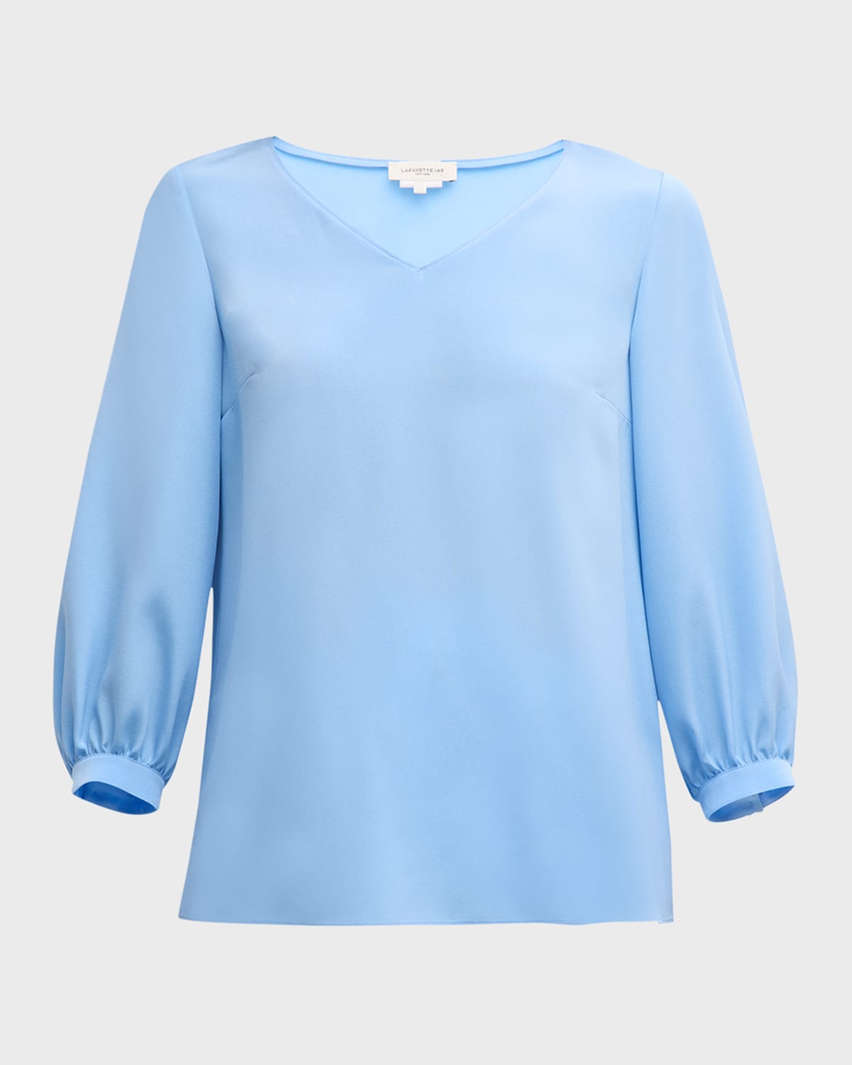 Lafayette 148 Blouson-sleeve V-neck Blouse In Sky Blue