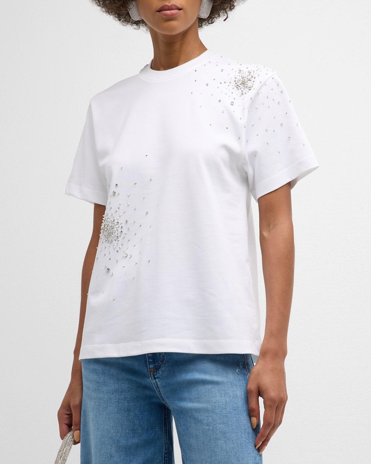 Shop Des Phemmes Splash Embroidery Crewneck T-shirt In White