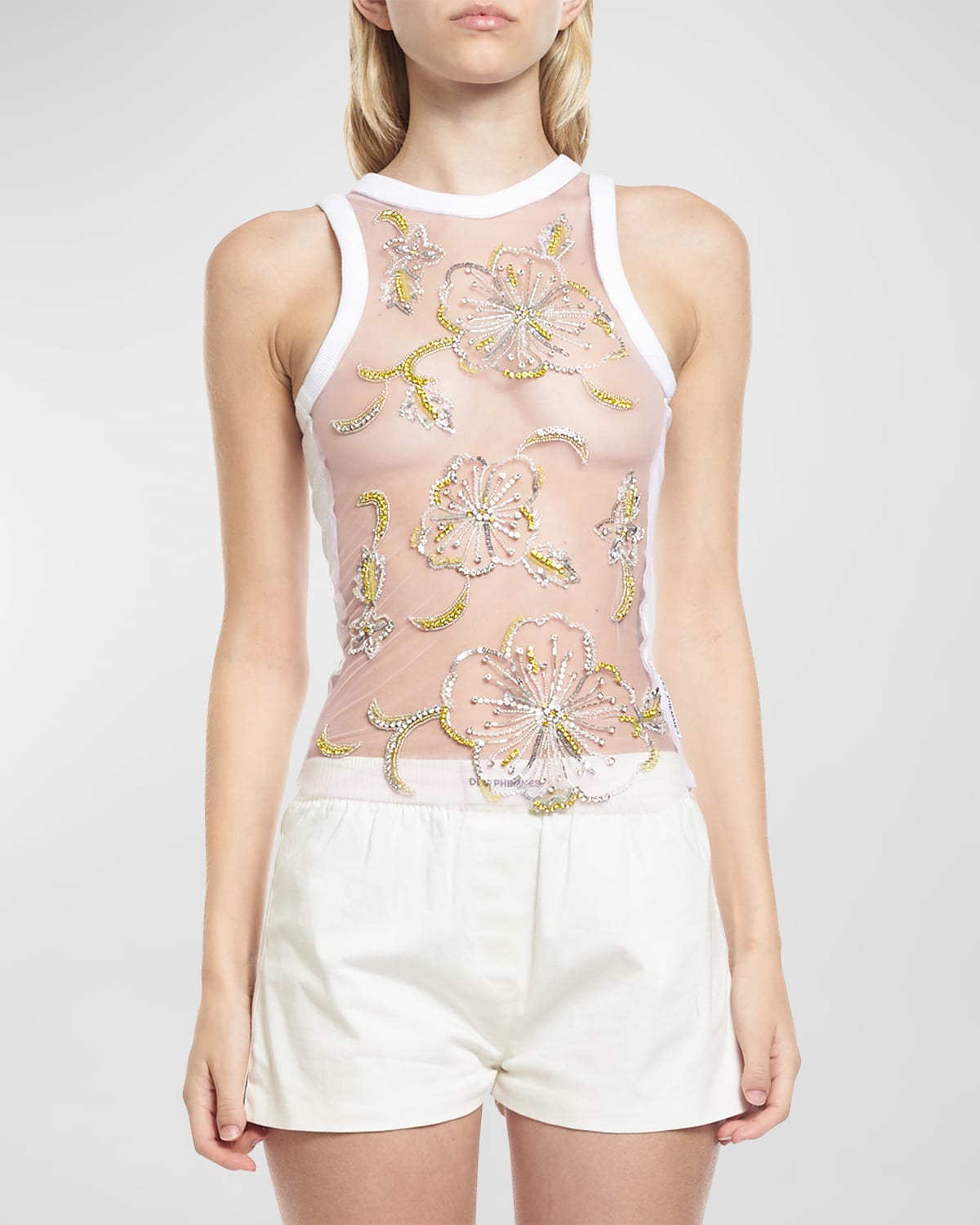Shop Des Phemmes Hibiscus Embroidered Tank Top In Limecrystal