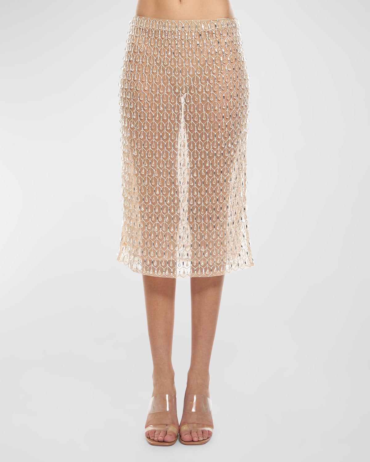 Shop Des Phemmes Drop Embroidery Midi Skirt In White