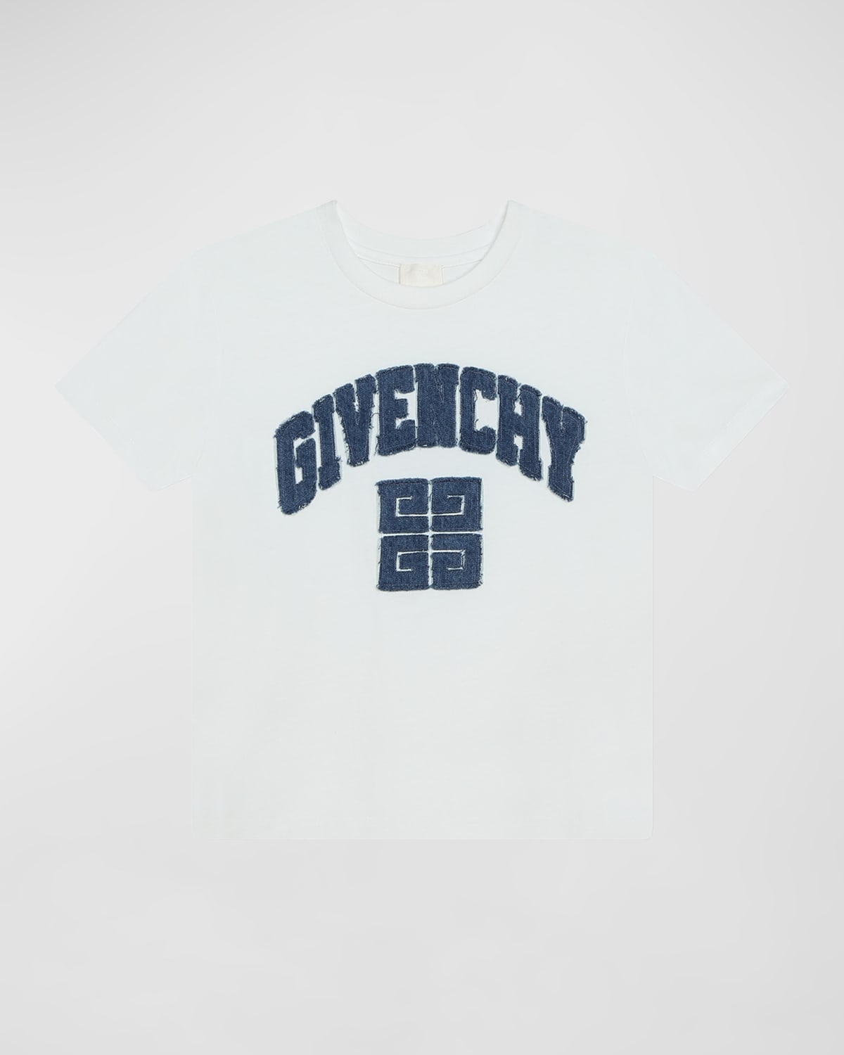 Shop Givenchy Boy's 4g Denim Applique Short-sleeve T-shirt In White