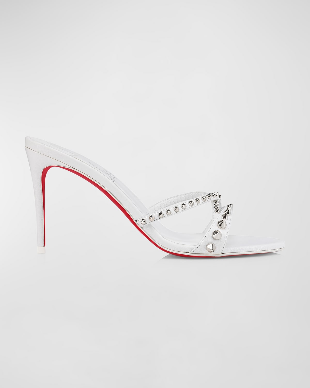 Shop Christian Louboutin Tatoosh Spikes Red Sole Slide Sandals In Bianco