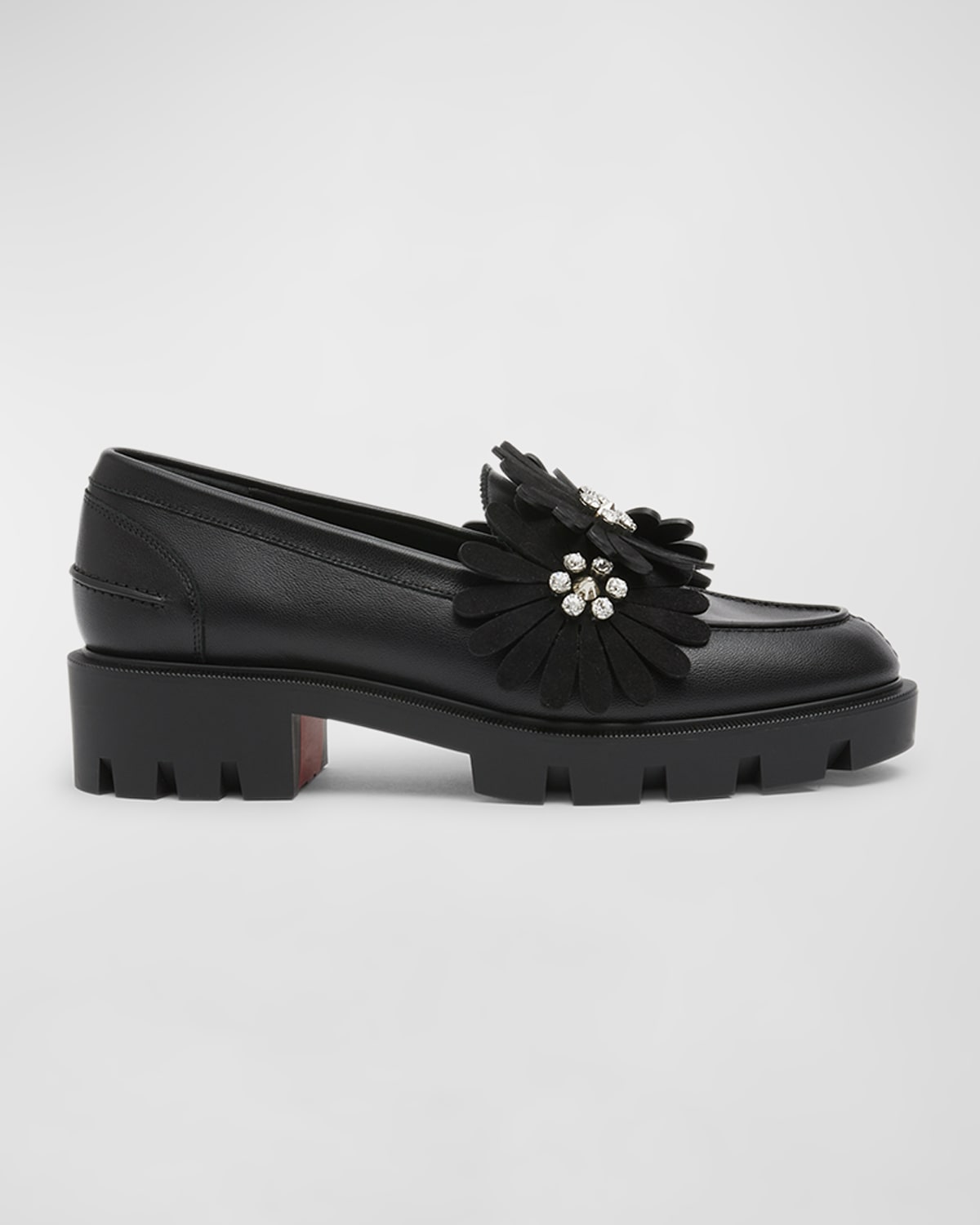 Shop Christian Louboutin Flora Flowers Red Sole Casual Loafers In Black