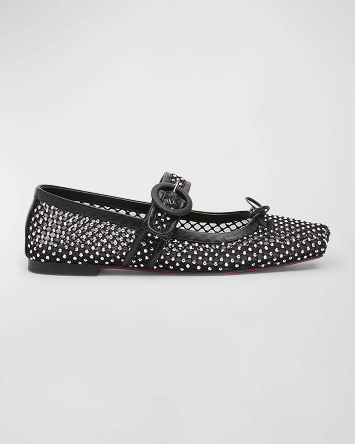Christian Louboutin Mamastrapitina Crystal-embellished Leather-trimmed Mesh Ballet Flats In Black/crystal