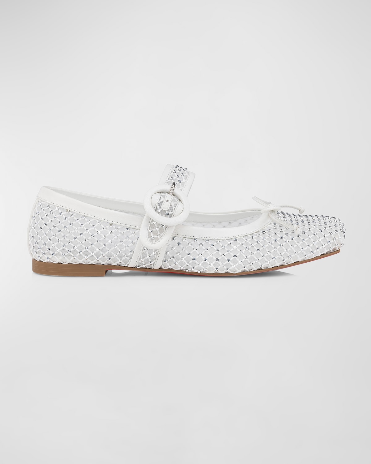 Shop Christian Louboutin Mesh Net Mary Jane Red Sole Ballerina Flats In Bianco/crystal