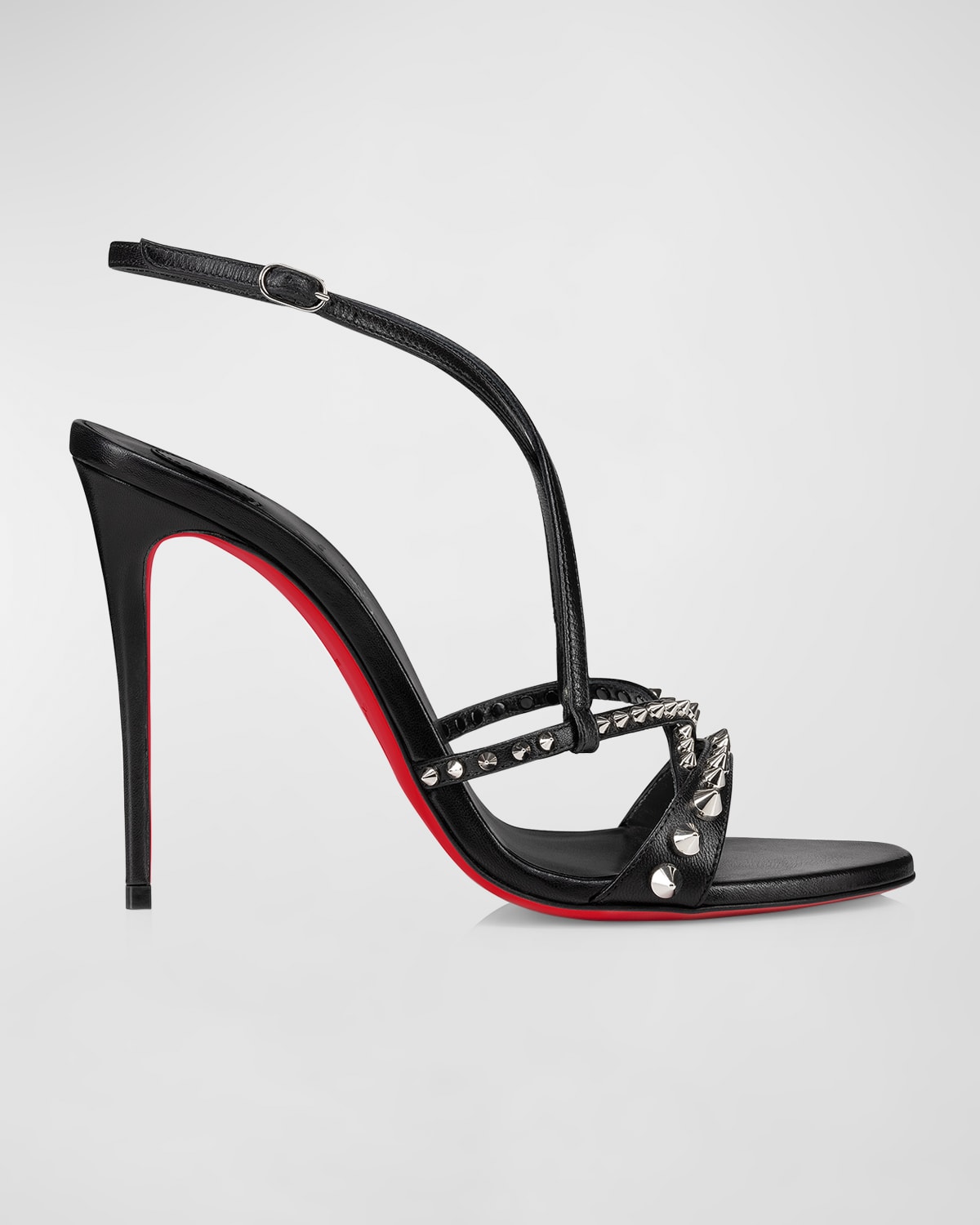Shop Christian Louboutin Tatooshka Spikes Red Sole Ankle-strap Sandals In Black