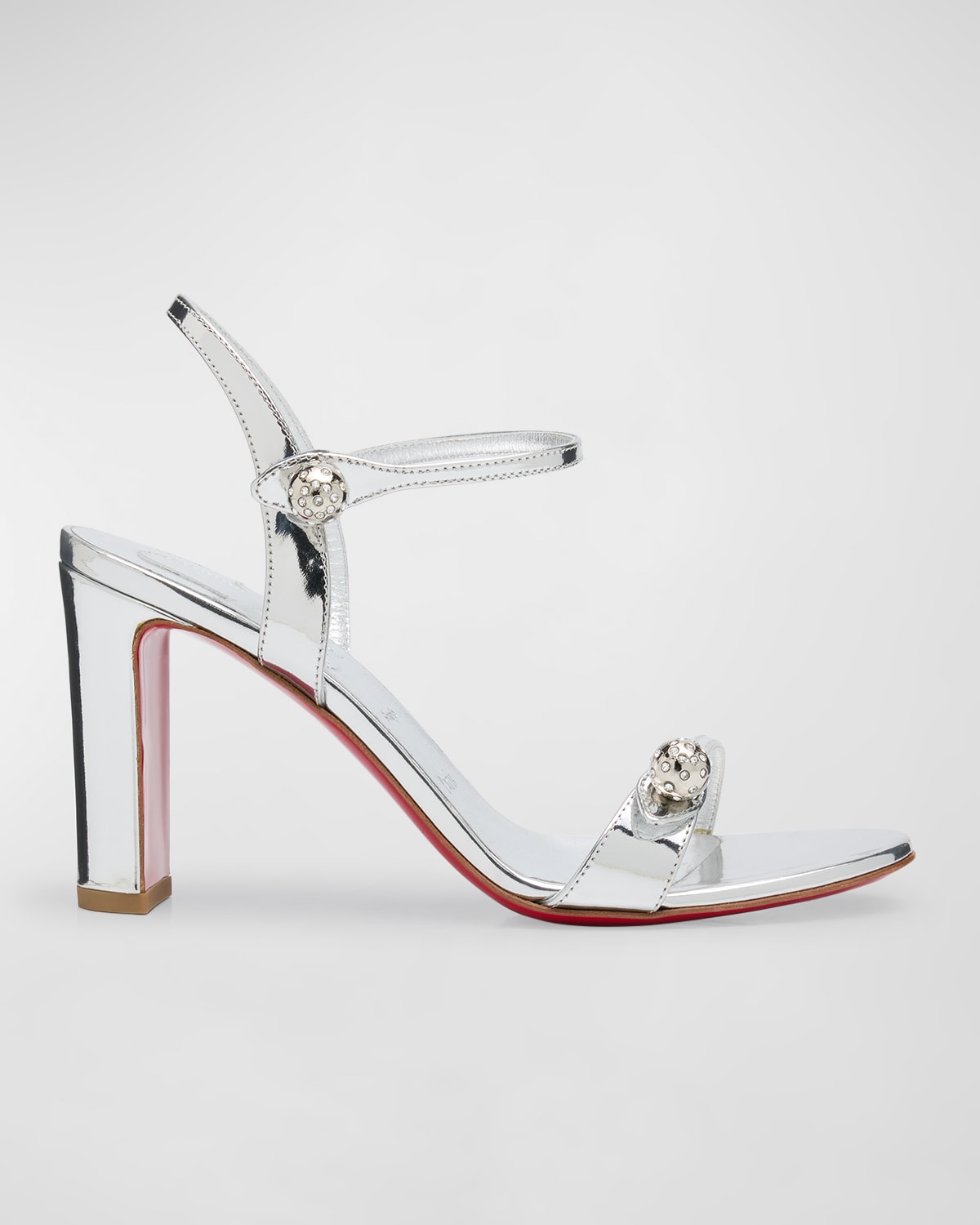 Shop Christian Louboutin Atmospheria Metallic Sphere Red Sole Sandals In Silver