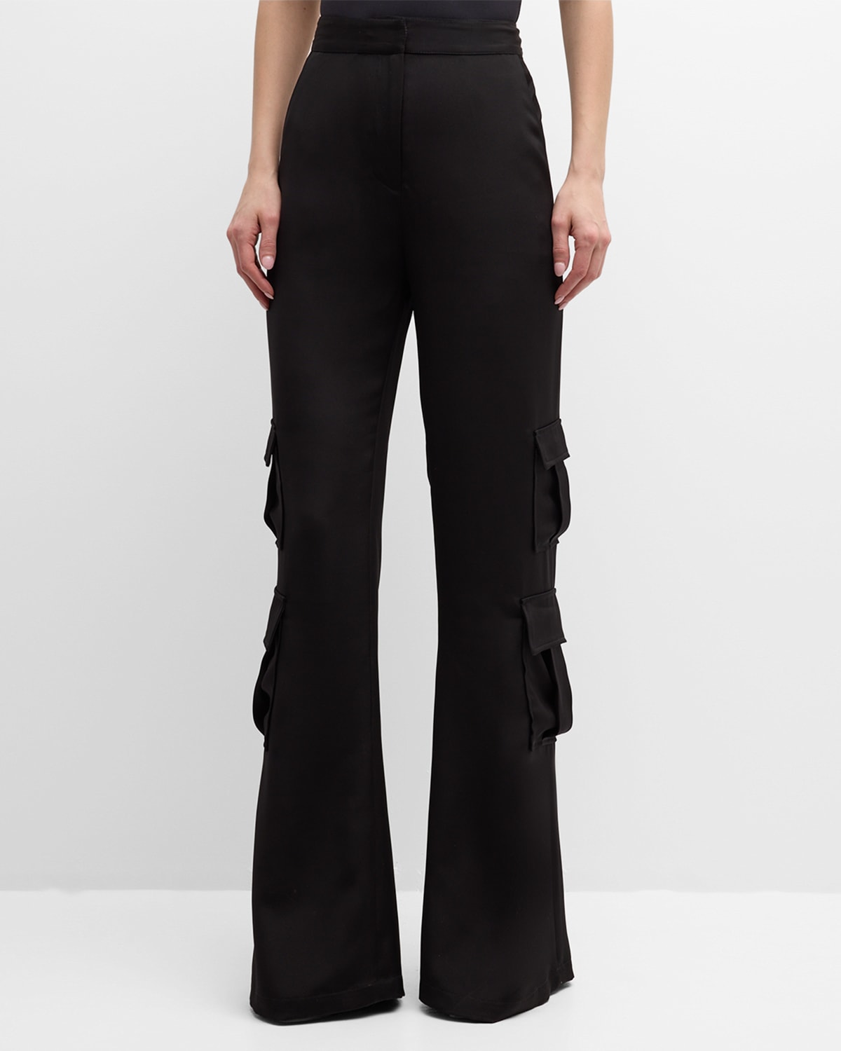 Shop Bach Mai High-rise Bootcut Silk Elongated Utility Pants In Black Silk Crepe