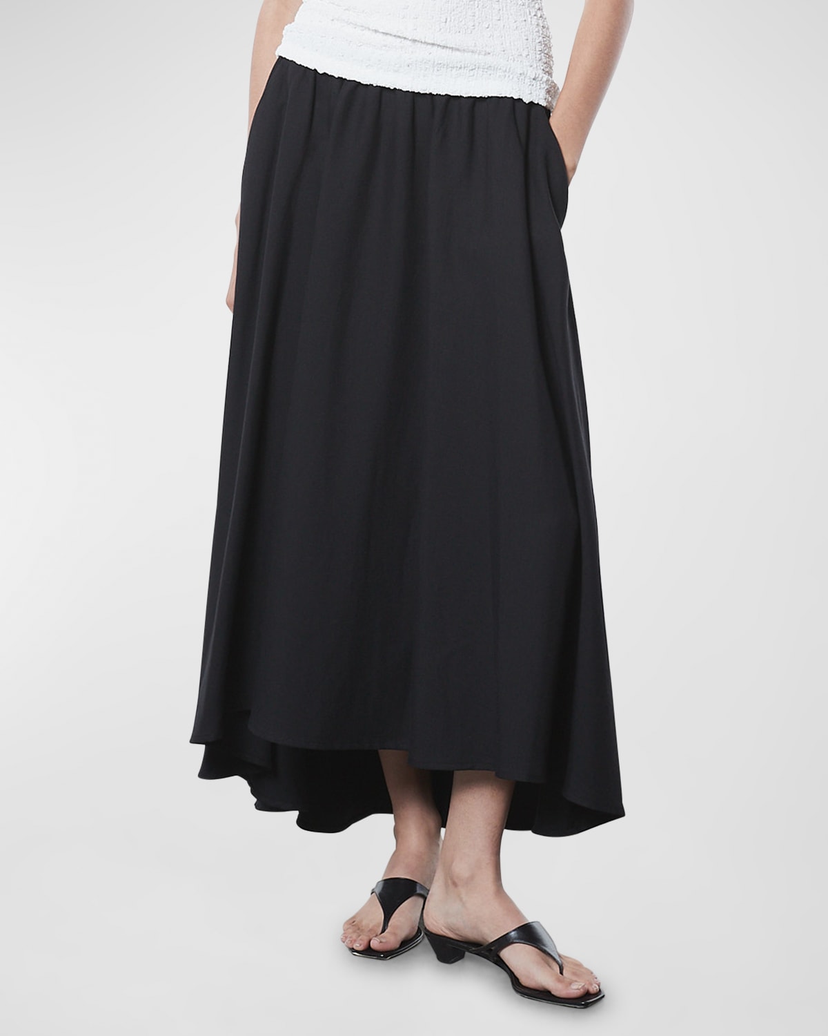 Enza Costa Twill Circle Midi Skirt In Black