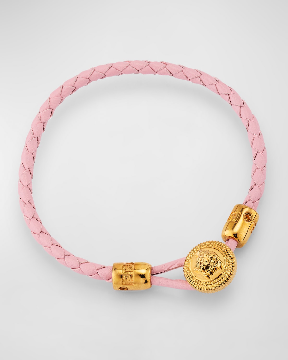 Shop Versace Medusa Button On Leather Bracelet In  Gold-pastel