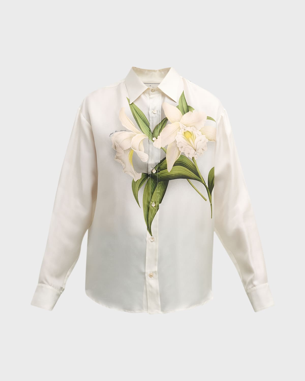 Pierre-louis Mascia Floral-print Button-down Silk Shirt In 510840 101 White