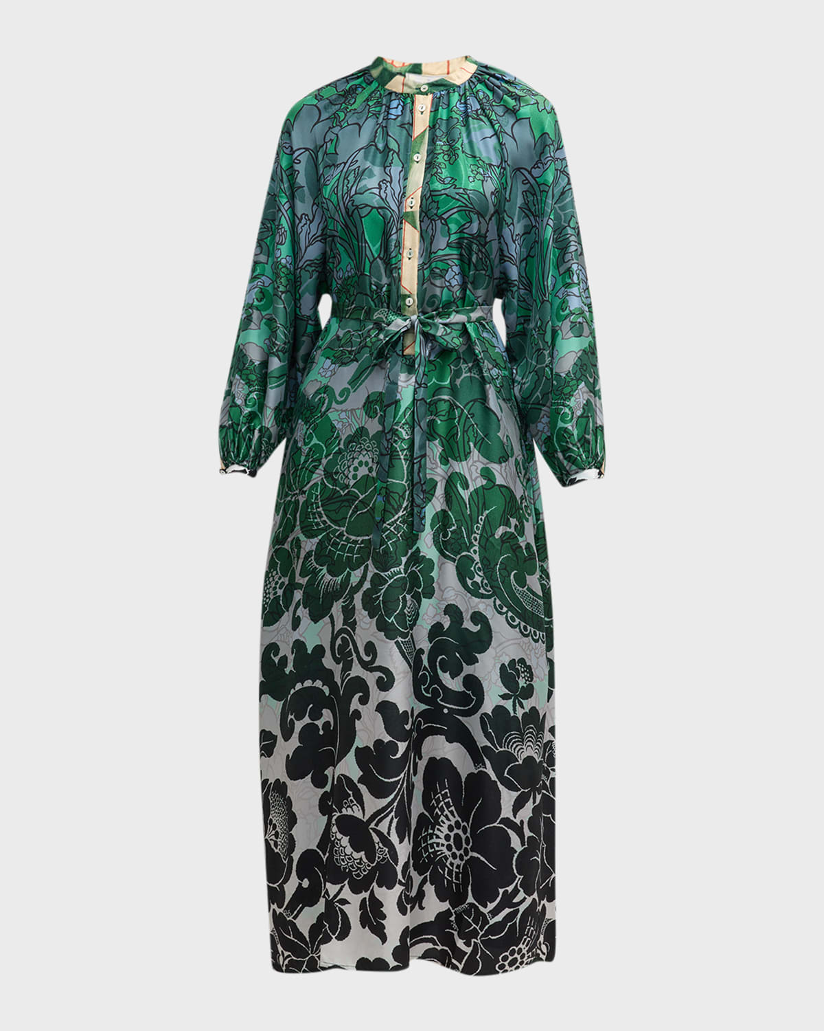 Pierre-louis Mascia Ombre Floral-print Maxi Shirtdress In 511817 101 Green