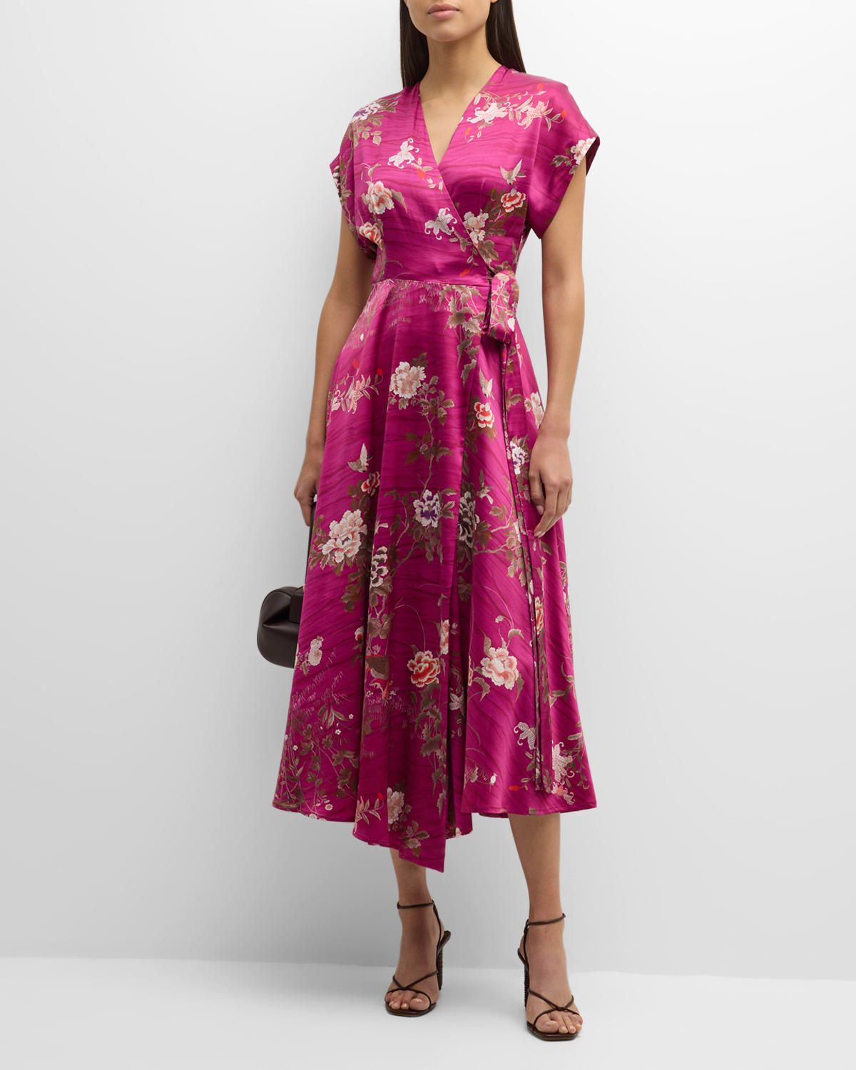 Pierre-louis Mascia Floral-print Silk Midi Wrap Dress In 136884 105 Pink B