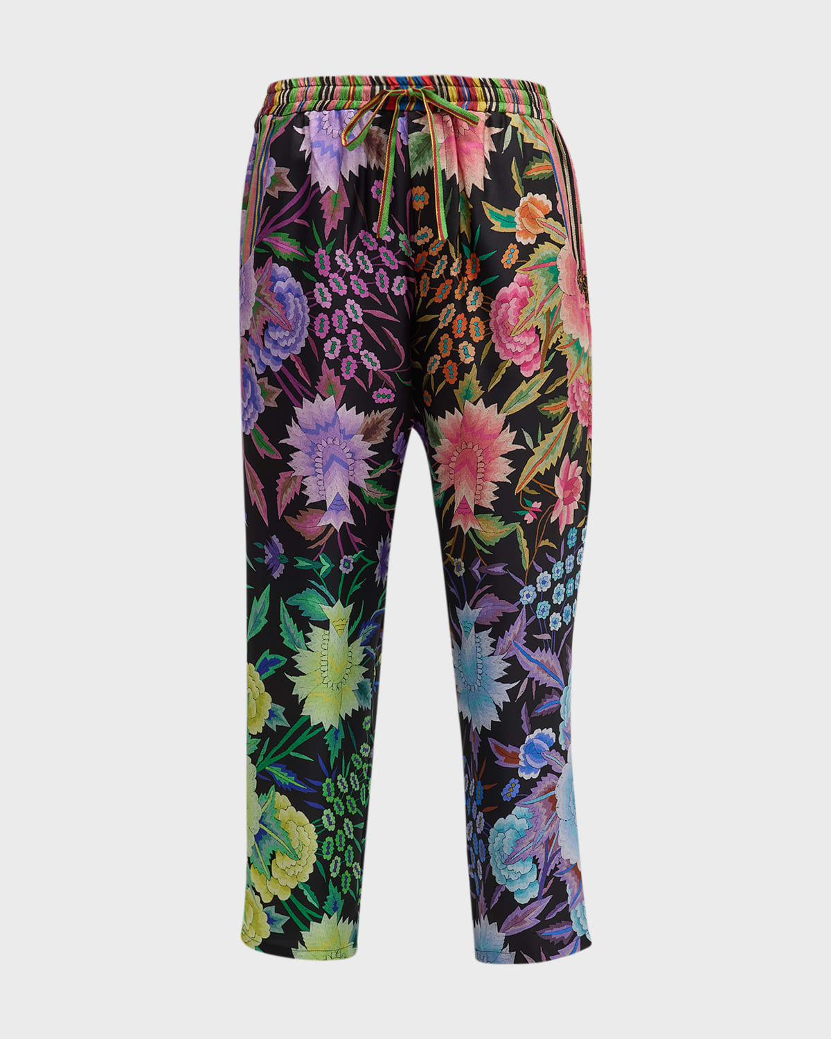 Cropped High-Rise Floral-Print Silk Pants