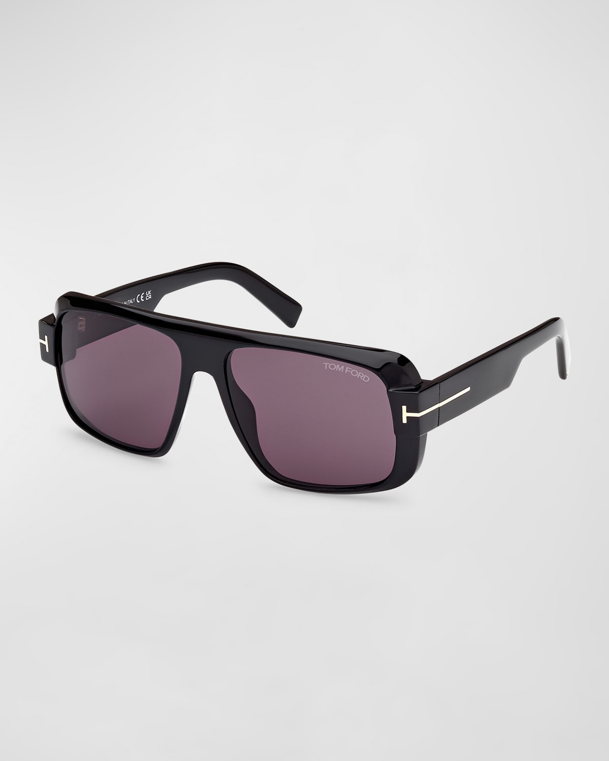 Shop Tom Ford Men's Turner Acetate Rectangle Sunglasses In Shiny Black