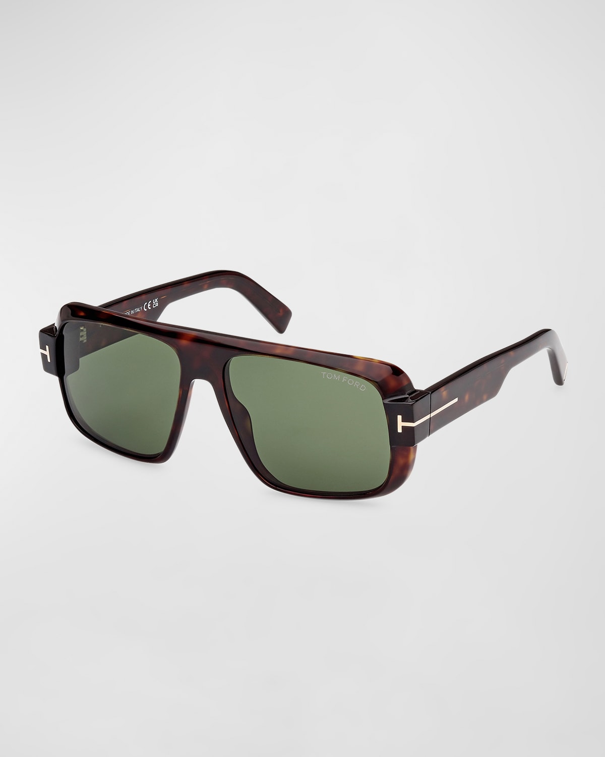 Tom Ford Men's Turner Acetate Rectangle Sunglasses In Shiny Dark Havana Green Lenses