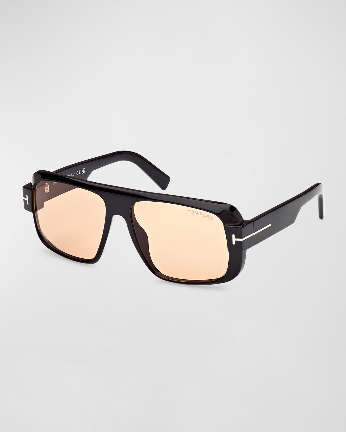 Shop Tom Ford Men's Turner Acetate Rectangle Sunglasses In Black Photochromic Peach Lens