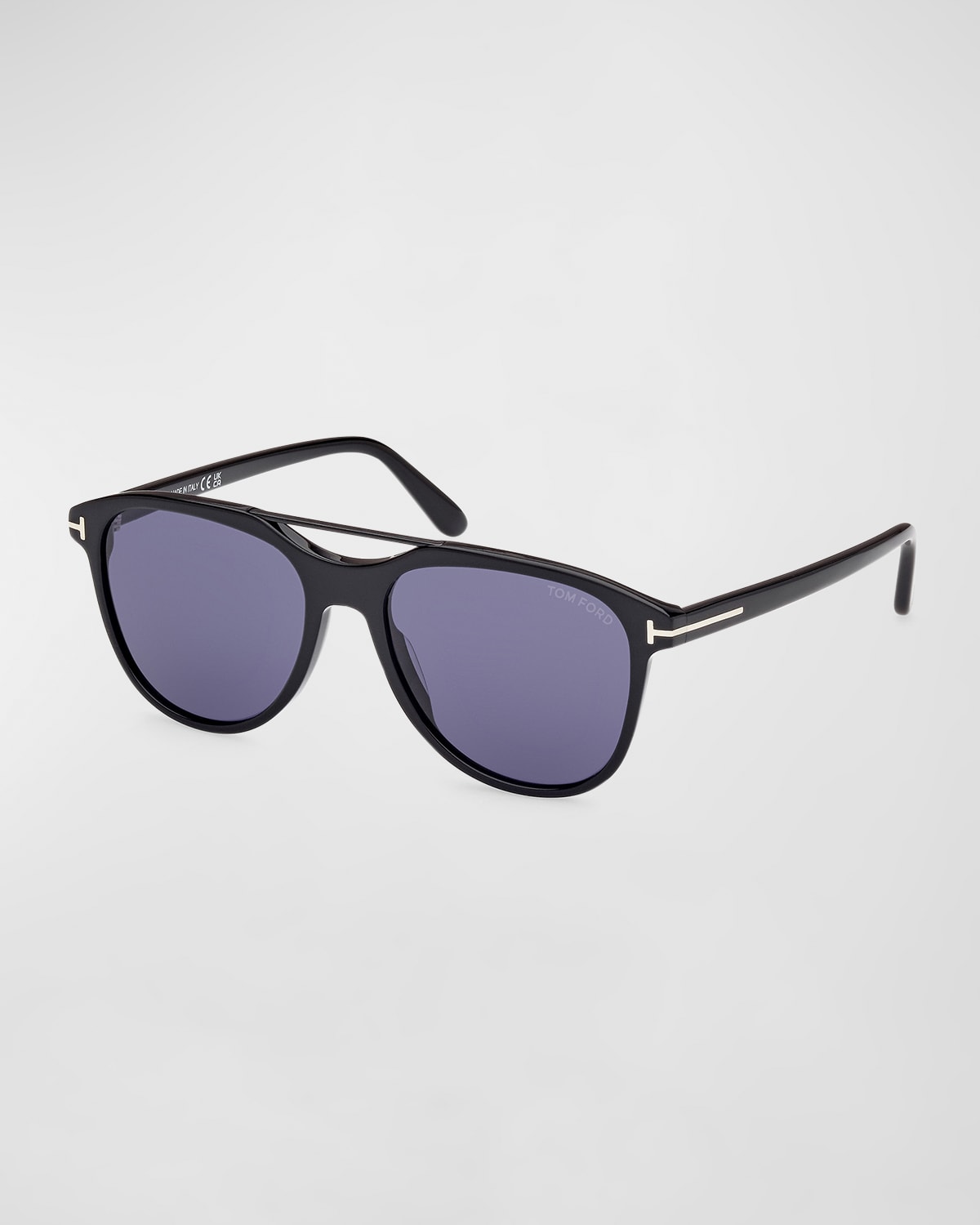 Shop Tom Ford Men's Damian-02 Acetate Oval Sunglasses In Shiny Black